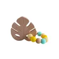 Custom baby pacifier clip with beech wood leaf teether and colorful silicone beads - Teething Gelatin / Yellow