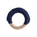 Handmade navy blue woven cotton rope and natural wood ring baby teether toy - Navy Blue