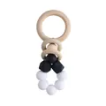 DIY wooden ring and silicone bead baby teether with black and white minimalist design - Black
