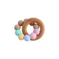 Baby teething ring with macaron silicone beads and natural beech wood beads - Macaron Color