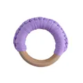 Wooden baby teether ring with lilac purple hand-woven cotton rope texture detail - Purple