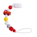 Silicone baby pacifier clip with fire truck charm and colorful beads on white background - Pacifier Clip / White
