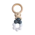 Blue silicone beads and natural wooden rings baby teether toy for infant soothing - Gray