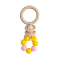 Pink and yellow silicone bead teether with natural wooden rings for infant soothing - Yellow And Pink Mixed