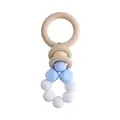 DIY baby wooden teether rattle with sky blue silicone beads and natural beech wood rings - Blue