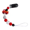 Silicone pacifier clip with fire truck charm and colorful beads in a curved layout - Pacifier Clip / Black