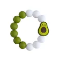 Avocado green and white silicone teething bracelet with a smiling avocado charm for babies - Avocado