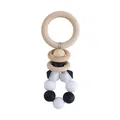 DIY baby teether rattle with natural wood rings and marble pattern silicone beads - Black and White Mixed