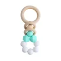 Baby teether rattle with natural wood rings and mint green silicone beads toy - Green
