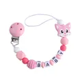 Pink silicone pacifier clip with baby letter beads and a cute cartoon fox pendant - Pink Pacifier Clip