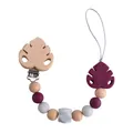 Baby pacifier clip with beech wood leaf clasp and wine red silicone beads chain - Burgundy