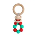 Baby teething ring with red and turquoise silicone beads and natural wooden ring - Red & Green Mixed