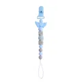 Blue and grey silicone baby pacifier clip with angel wing pendant and textured beads - Blue