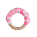 Baby wooden rattle with pink and white cotton weave for sensory grip and teething - Pink & White Mixed