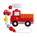 Silicone baby teether set with red fire truck pacifier clip and soft teething beads - Fire Truck Teether And Pacifier Clip / White