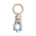 DIY baby teething ring made of natural wood and light blue or beige silicone beads - Grey Blue Mixed
