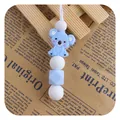 Blue silicone koala teether necklace with beads on a braided cord for babies - Blue