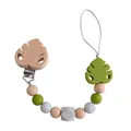 Silicone pacifier clip with beech wood leaf clasp and green marble beads for infants - Avocado Green