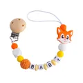 Orange fox silicone pacifier clip with BABY letter beads and wooden clasp for infants - Orange Pacifier Chain