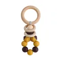DIY baby teether rattle featuring natural wood rings and earthy tone silicone beads - Ginger and Coffee Mix