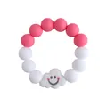Pink and white silicone bead teething bracelet with a cute smiling cloud charm - Cloud