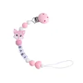 Chupetero de silicona rosa con diseño de zorro y cuentas de letras BABY - Sujetachupetes Rosa