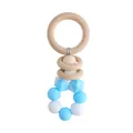 Blue and white silicone beads with natural wooden ring baby teether rattle toy - Mixed Blue