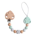Mint green and marble silicone pacifier clip with beech wood leaf and beads - Light Green