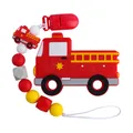 Red fire truck silicone teether with matching beaded pacifier clip for baby teething - Fire Truck Teether And Pacifier Clip / Red