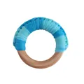 Handcrafted blue braided cotton rope on a natural wooden baby teething ring toy - Lake Blue Mixed