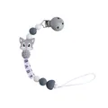 Chupetero de silicona en gris y blanco con cuenta de ganchillo y figura de gato - Sujetachupetes Gris