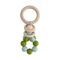 Baby wood and silicone teether rattle in forest green and mint tones for soothing - Avocado Green Mixed