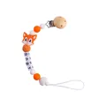 Chupetero de silicona con zorro naranja, cuentas de letras BABY y madera - Cadena de Chupete Naranja