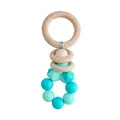 DIY baby teething toy featuring a natural wood ring and teal silicone beads - Turquoise Mix
