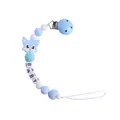 Chupetero de silicona azul y blanco con cuentas de letras baby y dijes de corazón - Sujetachupetes Azul