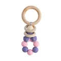 DIY baby teething ring toy made of natural wood and purple pink silicone beads - Purple Pink Mixed