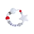 DIY silicone baby pacifier clip with white star and colorful BABY letter beads - White