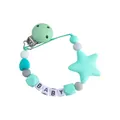 Mint green silicone baby pacifier clip with star, heart beads and BABY lettering - Mint Green