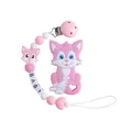 Massaggiagengive volpe rosa con catenella portaciuccio personalizzata bimbo - Combinazione Massaggiagengive Volpe Rosa e Catenella