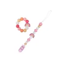 Pink macaron silicone baby teether ring and rainbow pacifier clip set for soothing - Pink