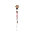Pink and white silicone beads with beech wood clip pacifier chain for baby teething - Pink