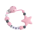 Pink and grey silicone baby pacifier clip with star and BABY letter beads - Pink