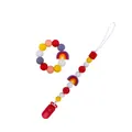 Rainbow silicone baby teether bracelet and pacifier clip set in bright colors - Red