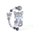 Catenella portaciuccio in silicone grigio con massaggiagengive a lupo e perle - Combinazione Massaggiagengive Volpe Grigia e Catenella