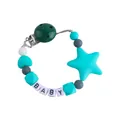 Green and white silicone baby pacifier clip with star and BABY letter beads - Lake Blue
