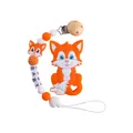 Massaggiagengive a volpe arancione e catenella porta ciuccio con clip in legno - Combinazione Massaggiagengive Volpe Arancione e Catenella