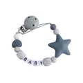 Baby pacifier clip with grey star, heart beads, and marble silicone letter BABY beads - Gray