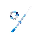 Blue and grey silicone baby teether ring and pacifier clip with a rainbow charm - Blue