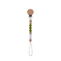 Beech wood and silicone dummy clip with olive green beads and wooden ring - Avocado Green