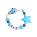 Blue and grey silicone baby pacifier clip with star pendant and BABY letter beads - Blue